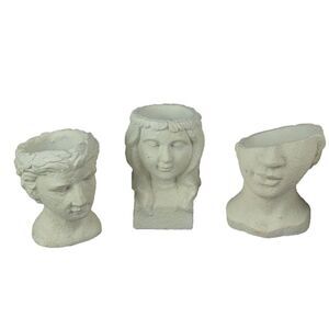Set of 3 Washed White Cement Indoor Outdoor Mini Head Planters